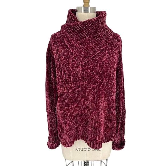 Sundance Charming Chalet Chenille Sweater Maroon Burgundy Womens Large Top Red - Picture 1 of 5